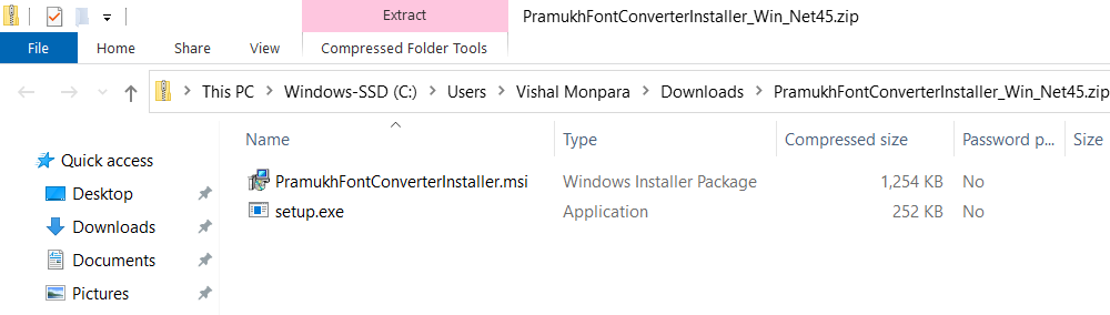 Pramukh Font Converter software zip file content