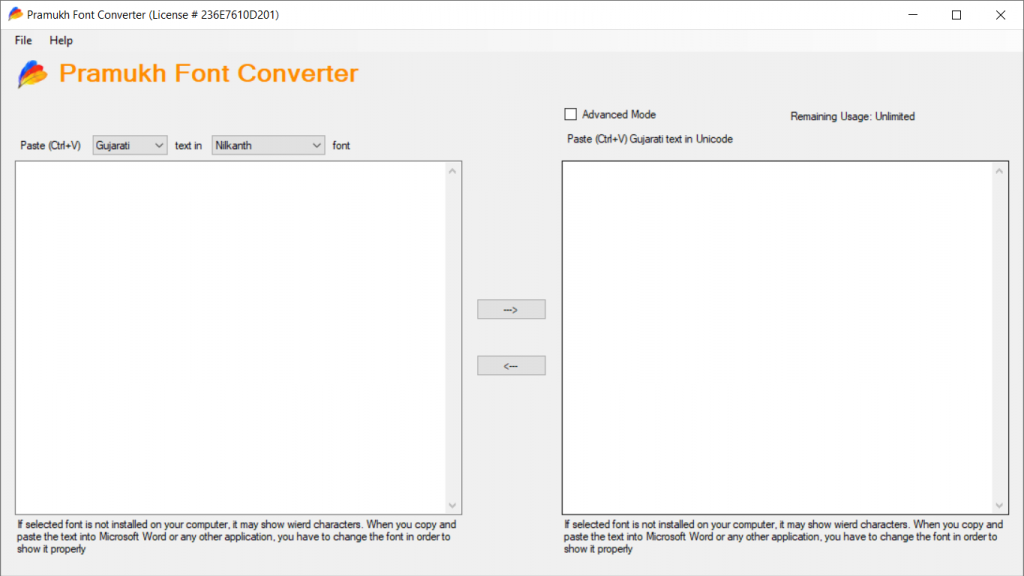 Pramukh Font Converter software main screen