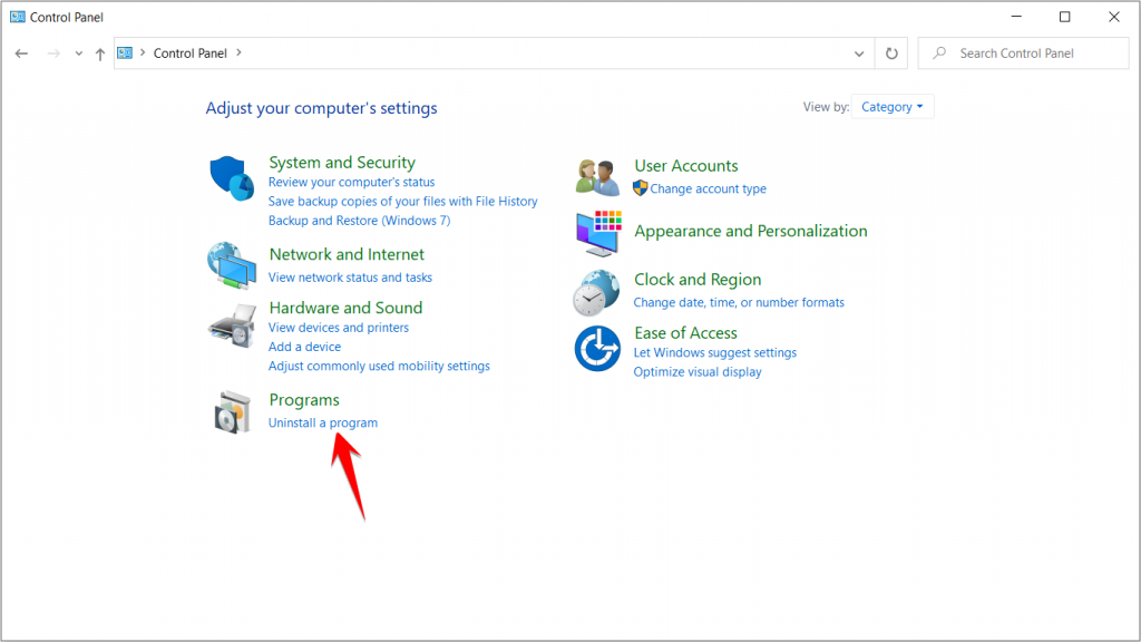 Control Panel Category view