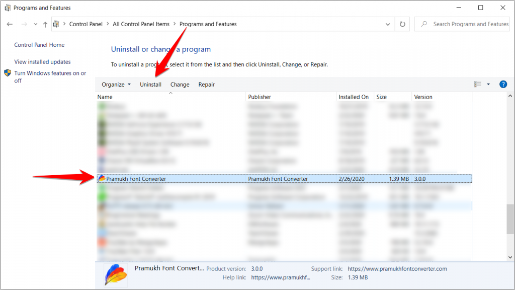 Pramukh Font Converter uninstall