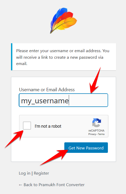 Enter your username to reset your password