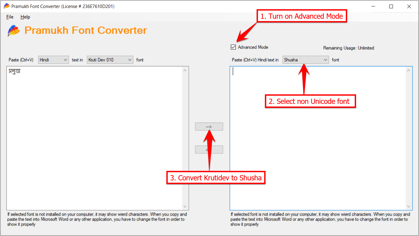 How to use advanced mode pramukh font converter