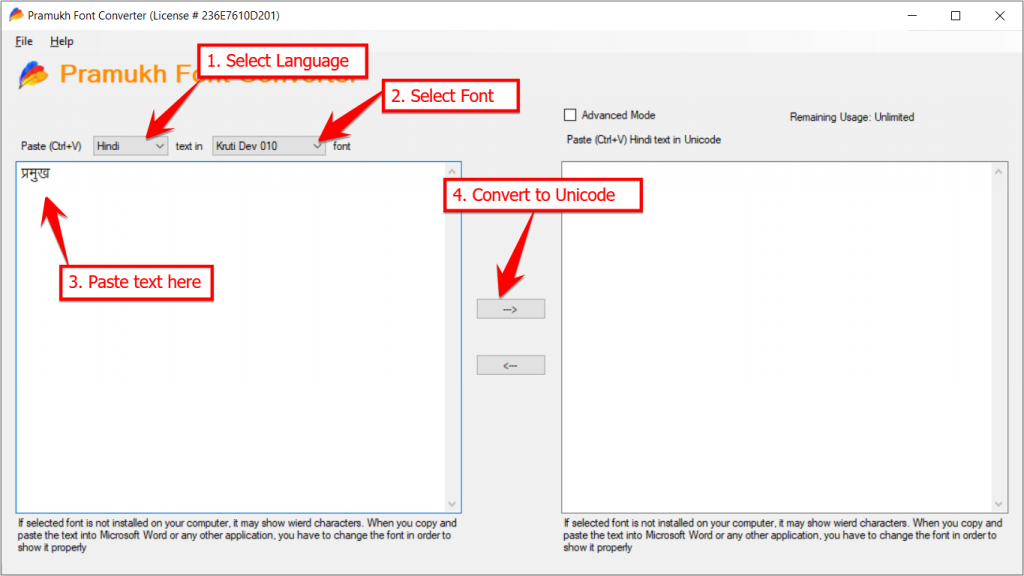 Paste Kruti Dev 010 text to convert to Unicode