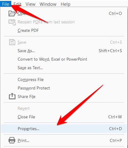 Pdf File Menu Properties